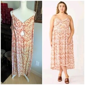 Nine West Midi Dress Wmns 4X Plus Twist-Front Cut Out Ikat Print Sleeveless 163